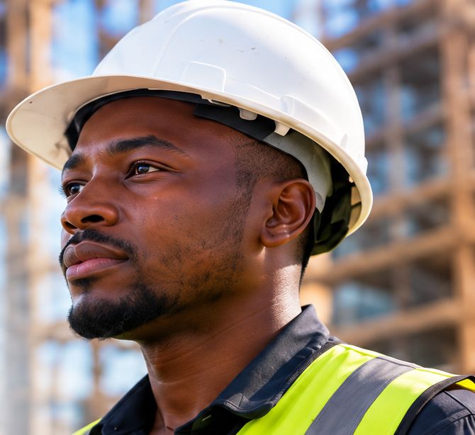 Malawian construction worker in a hard hat